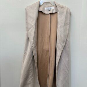 Kenneth Cole Taupe Suede-Look Long Vest with Tie Belt